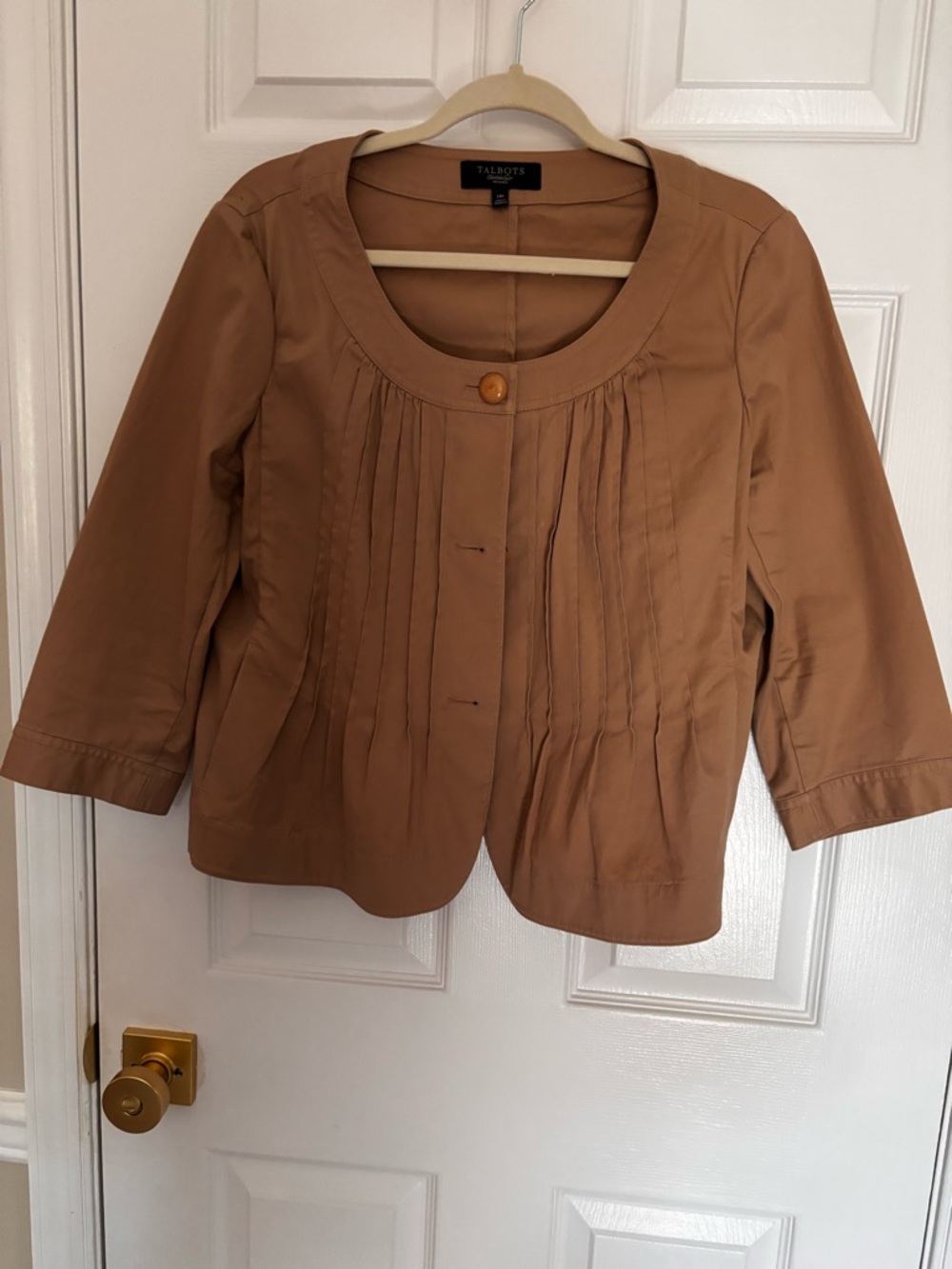 Talbots Beige/Tan Pleated Cropped Jacket